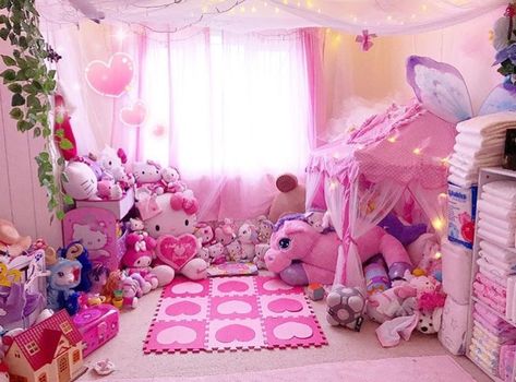 Instagram: @hello_girlcat  ‘s little room Little Safe Space Aesthetic, Kawaii Room Ideas, Kid Bedrooms, Room Hacks, Princess Room, Play Mats, Space Room, Cute Room Ideas, Kawaii Room