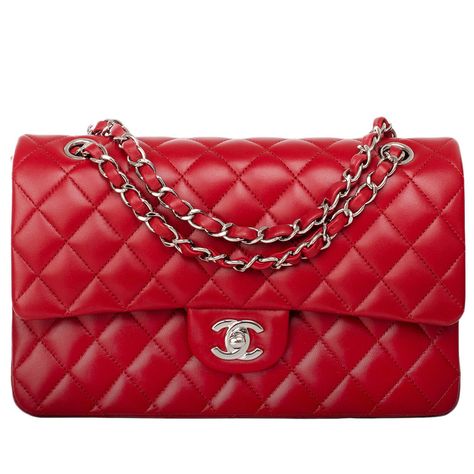 Chanel Red Quilted Lambskin Large Classic Double Flap Bag | From a collection of rare vintage shoulder bags at https://www.1stdibs.com/fashion/handbags-purses-bags/shoulder-bags/ Chanel Handbags Black, Handbags Chanel, Chanel Classic Flap Bag, Red Chanel, Luxury Bags Collection, Chanel Flap Bag, Quilted Handbags, Red Purses, Red Handbag