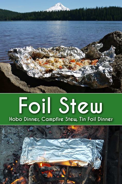 Foil Stew (aka Hobo Dinner, Campfire Stew, Tin Foil Dinner) is easy, fun, and so good that you'll want to make it even when you aren't camping. #campingfood #foildinner #campfirecooking #campfire #campfirefood #stew #easystew Hobo Stew, Hobo Dinner, Campfire Stew, Tin Foil Dinners, Hobo Dinners, Camping Meal, Foil Dinners, Foil Packet Meals, Foil Packet