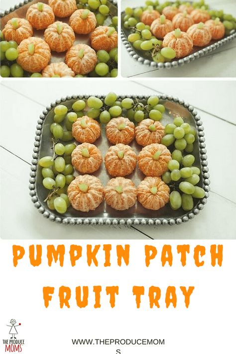 Halloween Pumpkin Patch Fruit Tray Halloween Party Tray, Halloween Fruit Tray, Halloween Themed Appetizers, Halloween Brunch, Class Snacks, Pumpkin Fruit, Thanksgiving Fruit, Halloween Appetizers Easy, Fall Fruit