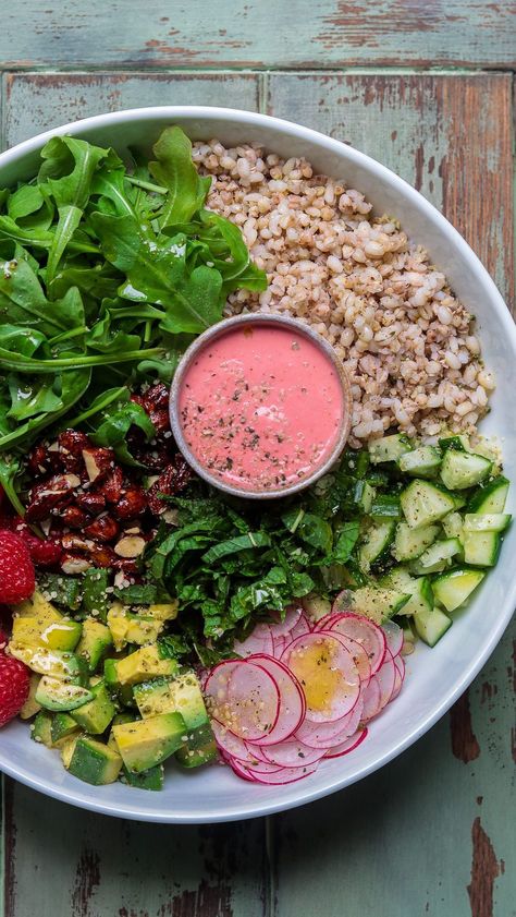 Raspberry Dressing Salad, Pink Greek Salad Dressing, Salad With Raspberry Vinaigrette, Pink Salad, Raspberry Vinaigrette Salad, Raspberry Salad, Greek Salad Dressing, Vinaigrette Salad, Raspberry Vinaigrette