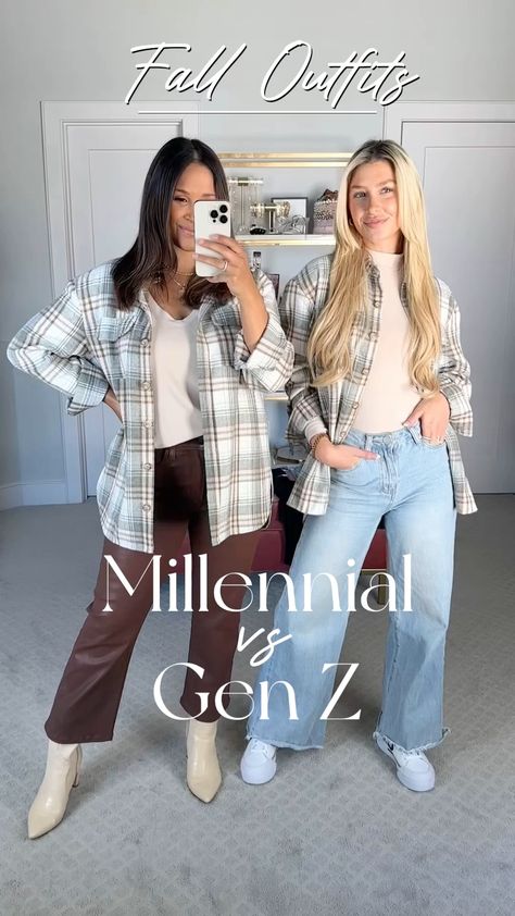 Gen Z Boots, Gen Z Winter Outfit, Gen Z Winter Fashion, Fall Booties, Plaid Shacket, Layering Outfits, Gen Z, Womens Blazers, Boots Fall