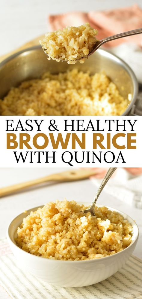 a spoonful of quinoa and brown rice. Brown Rice And Quinoa Recipe, Flavor Quinoa, Easy Brown Rice, Brown Rice And Quinoa, Quinoa In Rice Cooker, Healthy Brown Rice, Rice And Quinoa, Quinoa Rice, Brown Rice Recipes