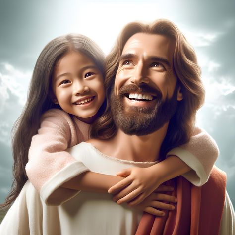 Digital print of Jesus Christ carrying a child. JPG download (4096x4096 pixels). Also available in Canvas print! See store for more options. Jesus Holding Me, Jesus With Me, Jesus With Child, Jesus And Child, Picture Of Jesus Christ, Jesus With Children, Jesus Laughing, Jesus Smiling, Jesus Love Images