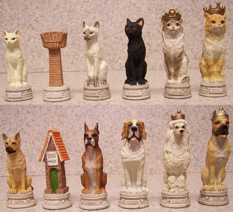 Ceramic Chess Set, Hand Painted Chess Set, Cats Vs Dogs, Chess Collection, 4 Kings, Chess Art, Chess Figures, Chess Boards, Chess Set Unique