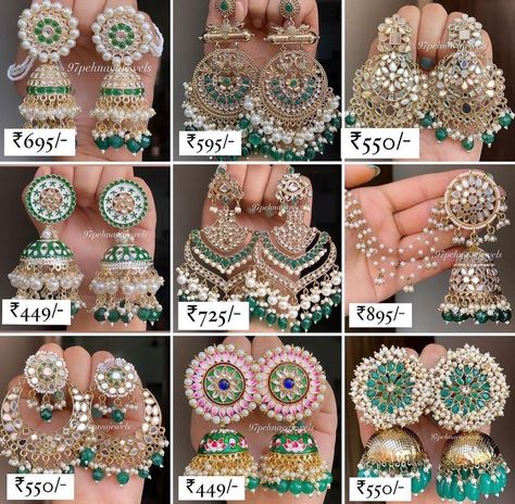 Heavy Jhumkas Earrings, Heavy Earrings For Wedding, Earring Aesthetic, Heavy Jewelry, Traditional Accessories, Silver Bridal Jewellery, Easy Flower Drawings, New Gold Jewellery Designs, Green Colours