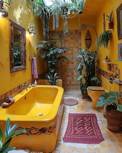 Bathroom Ideas Yellow, Yellow Bathroom Ideas, Homely Decor, Elegant Fall Decor, Decor Small Bathroom, Brick Decor, Yellow Bathroom, Eclectic Bathroom, House Dream