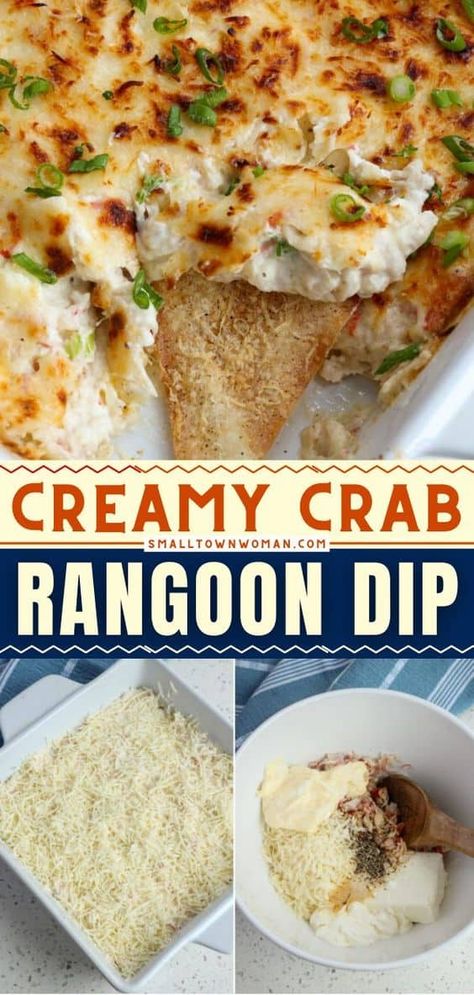 This party food is always a huge hit! Creamy Crab Rangoon Dip is made with succulent crab meat, cream cheese, mozzarella, mayonnaise, sour cream, and a few simple pantry spices. Complete your game day and party menu with this easy appetizer recipe! Rangoon Dip, Crab Rangoon Dip, Crab Rangoon Recipe, Cream Cheese Recipes Dip, Cheese Mozzarella, Creamy Crab, Simple Pantry, Crab Rangoon, Dip Recipes Easy