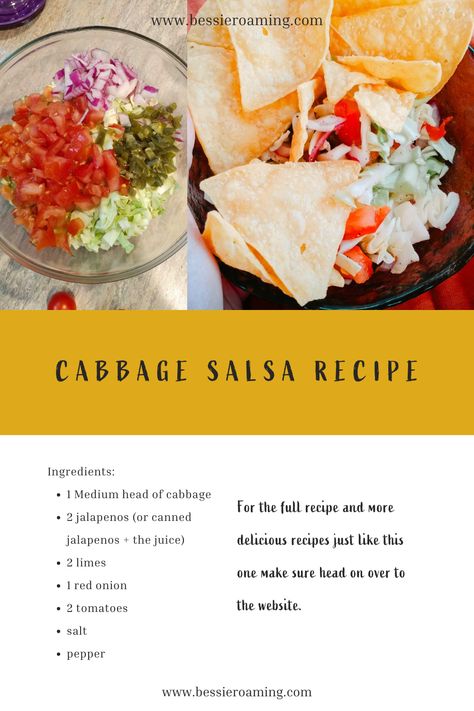 Cabbage Salsa Recipe Cabbage Salsa Recipe, Street Tacos Chicken, Chunky Salsa Recipe, Cabbage Salsa, Hispanic Recipes, Corn Salsa Recipe, Chicken Taco Recipes, Hiking Food, Street Tacos