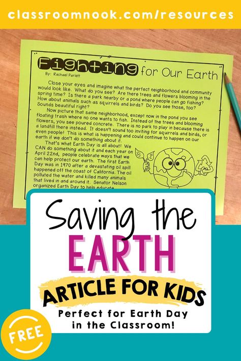 Use this FREE Earth Day Article with your upper elementary students this spring! Sign-up and download this simple kid-friendly article to use with your students this Earth Day! The article helps explain the origins of Earth Day and how kids can play an active role in caring for the Earth. A great non-fiction informative article to go along with your Earth Day lesson plans with 3rd, 4th, & 5th grade students. Grab your FREE Earth Day article now! Earth Day Projects 4th Grade, Earth Day Lesson Plans, Social Studies Games, Free Classroom Printables, Third Grade Social Studies, Earth Day Projects, Classroom Freebies, Primary Resources, Social Studies Activities