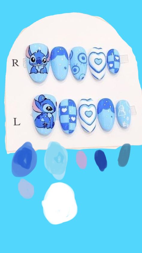 Simple Stitch Nails, Stitch Themed Nails, Stitch Nails, Short Fake Nails, Lilo And Stitch, Fake Nails, Nail Art Designs, Art Design, Nail Art