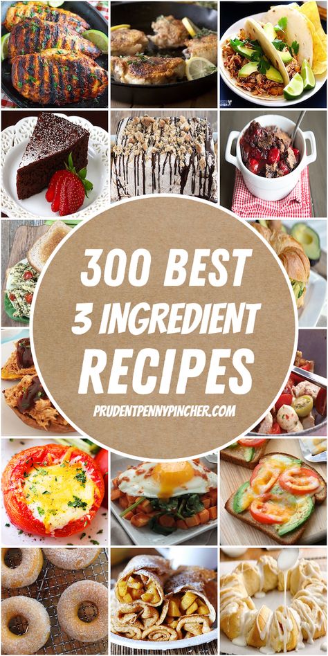 Try one of these cheap and easy 3 ingredient recipes. There are frugal meals for breakfast, lunch, dinner, dessert and side dishes. Easy 3 Ingredient Recipes, 3 Ingredient Meals, 3 Ingredient Dinners, Meals For Breakfast, Three Ingredient Recipes, 5 Ingredient Dinners, Meal Planning Menus, 5 Ingredients Or Less, Cheap Easy Meals