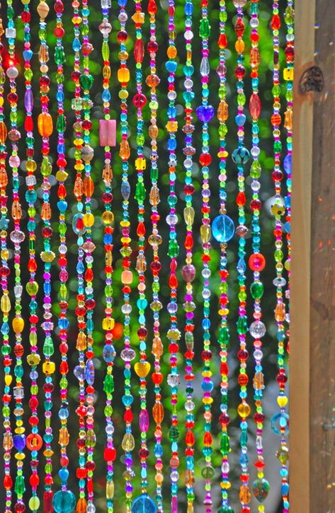 Beaded curtain-Glass Beaded Suncatcher- Window curtain-beaded door curtain-hanging door beads-beaded wall hanging-bohemian wall art Glass can be a powerful, versatile design choice in both the spiritual and interior design worlds. It can reflect light, incorporate color, diffuse energy, Door Way Beads, Bead Window Hanging, Door Beeds, Beads Decoration Home Decor, Beaded Door Curtains Diy, How To Make A Beaded Curtain, Beaded Window Hanging, Beaded Curtains Window, Things To Do With Beads