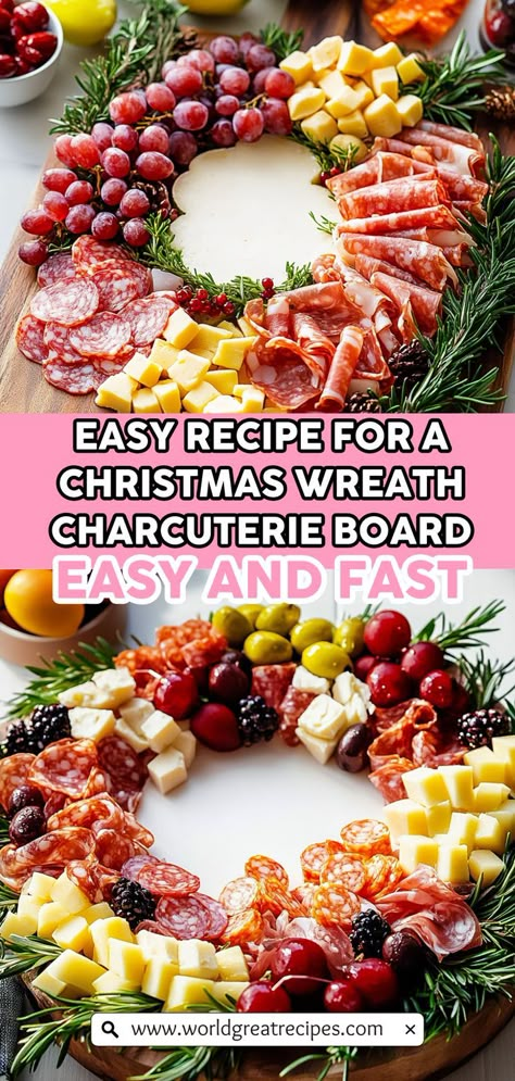 Impress your family and friends with an Easy Recipe for a Christmas Wreath Charcuterie Board that combines flavor, fun, and festive presentation! This charcuterie board is filled with an array of meats, cheeses, and vibrant fruits, all designed to look like a wreath. With simple preparation and a focus on seasonal ingredients, you can create a delicious appetizer that invites sharing and conversation. Whether it's for a holiday party or a cozy family gathering, this charcuterie . Festive Christmas Charcuterie Board, Fancy Meat And Cheese Tray, Charcuterie Christmas Cabin, Spaghetti Charcuterie Board, Christmas Party Dinner Ideas Friends, Simple Christmas Charcuterie Board, Charcuterie Board Holiday Parties, Charcuterie Wreath Christmas, Christmas Meat And Cheese Board