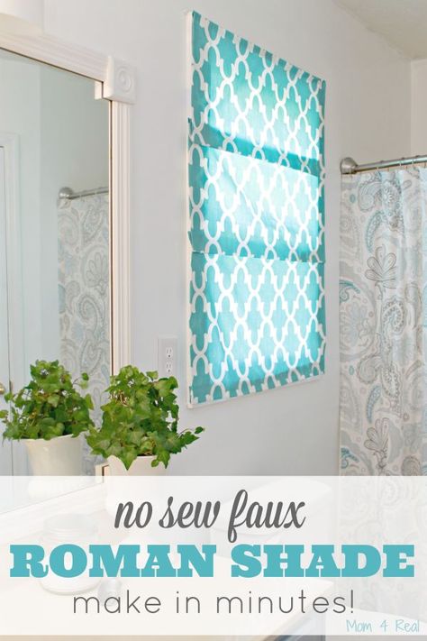 Easy No Sew Roman Shade Tutorial Roman Blinds Diy, Shade Tutorial, Small Bathroom Window, Roman Shade Tutorial, Diy Roman Shades, Bathroom Window Treatments, Faux Roman Shades, Diy Window Treatments, Bathroom Window