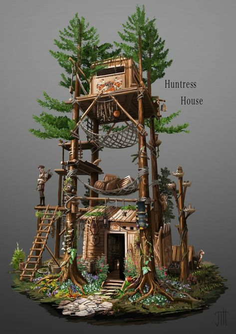 Fantasy Hut Concept Art, Underground Bushcraft Shelter, Valheim Cottage, Treehouse Concept Art, Hut Concept Art, Fantasy Architecture Concept Art, Concept Art Building, Fantasy Building Concept Art, Fantasy Base