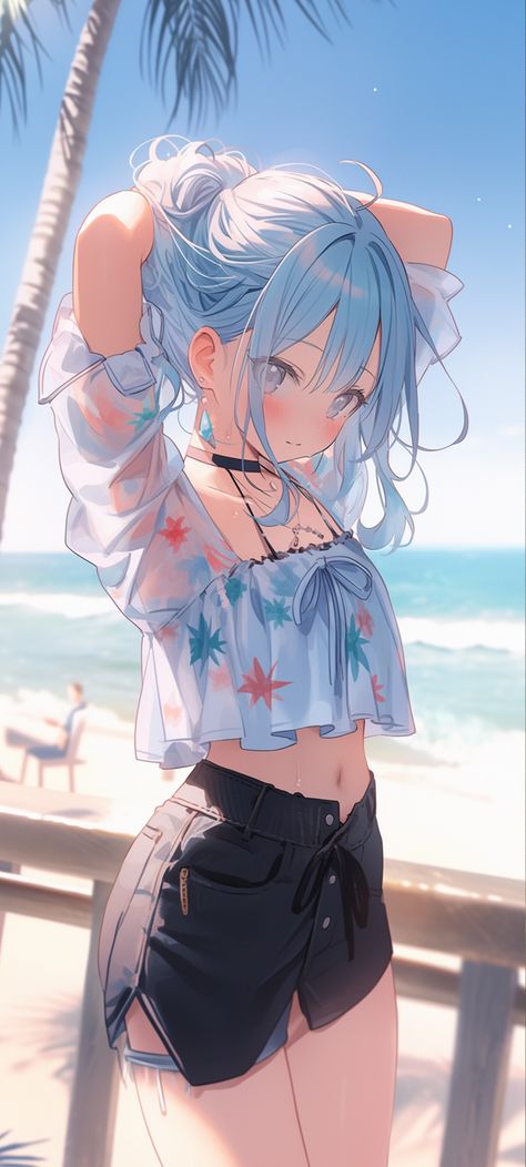 Anime Beach Outfit, Anime Woman, Angel Girl, Cartoon Girl Drawing, Anime People, Anime Pics, Anime Angel, Art Poses, Cute Anime Pics