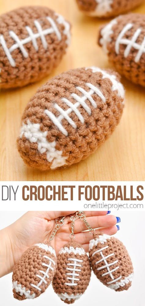 Crochet Football Pattern, Crochet Football, Football Pattern, Large Crochet Hooks, Football Crafts, Quick Crochet Projects, Quick Crochet Patterns, Crochet Keychain Pattern, Pola Amigurumi