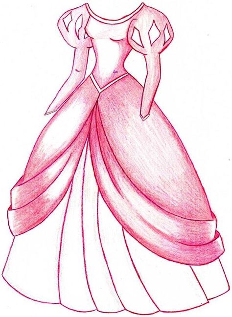 Ariel's Dress by MOD37.deviantart.com Easy Drawing Princess, Disney Dresses Drawings, Disney Princess Dress Drawing, Disney Princess Dresses Drawings, Pink Ariel Dress, Princess Dress Drawing, Ariel Sketch Disney, Drawing Princess, Ariel Pink Dress