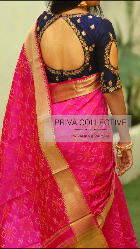 Sari Pink, Ikkat Print, Maggam Blouse, Backless Blouse Designs, New Saree Blouse Designs, Wedding Saree Blouse Designs, Blouse Design Images, Sari Blouse Designs, Wedding Blouse Designs