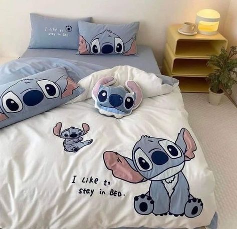 Stitch Bedsheets, Stitch Things For Room, Bedroom Ideas Stitch, Stitch Bedroom Ideas For Kids, Stitch Themed Bedroom, Bedings Ideas, Simple Dress For Girl, Lilo And Stitch Merchandise, Disney Room Decor