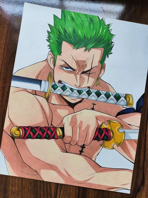 Book Art Drawings Anime, Zoro One Piece Drawing Sketch, Anime Drawing Painting, Zoro One Piece Drawing Pencil, Character Art Sketches Anime, Prismacolor Art Anime, One Piece Characters Drawing, One Piece Illustration Art, One Piece Drawing Pencil