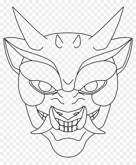 Oni Mask Template, Devil Face Tattoo, Oni Mask Drawing, Japanese Drawing, Devil Face, Jason Mask, Mask Drawing, Oni Mask, Japanese Drawings