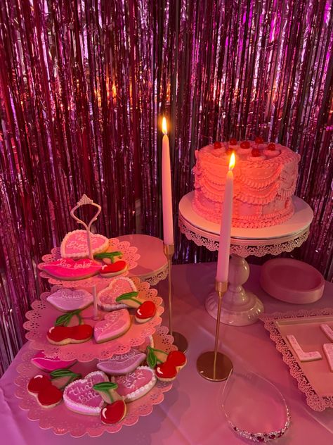 Pink Party Set Up Ideas, Hotel Pink Birthday, Pink Themed Party Aesthetic, Pink Party Theme Aesthetic, 26 Shades Of Pink Party, Pink Party Decorations Aesthetic, Pink Out Bday Party, 30th Quincenera, 25 Shades Of Pink Party Ideas