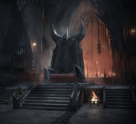 Dark Throne Room, Dark Lord Aesthetic, Annatar Sauron, Inside Castles, Atrium Design, Fantasy Furniture, Dark Castle, Black Castle, Scenery Background