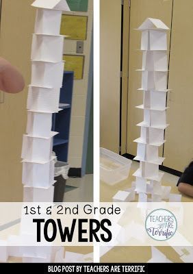 STEM Challenge for first graders! First, we read a fabulous picture book about skyscrapers and then we tried building a tower! One material and so many ways to build that tower! Paper Tower Challenge, Stem Towers, Paper Tower, Stem Building, Stem Club, Steam Challenges, Steam Ideas, Stem Ideas, Maker Space