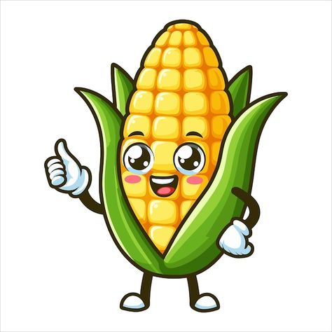 Corn Cartoon, Corn Vector, Corn Illustration, Corn Ribs, Character Vector, Maize, A Cartoon, Cute Characters, Printable Coloring