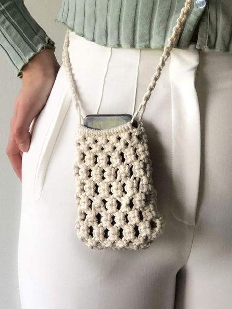 Macrame phone bag | crossbody | shoulder bag | boho small bag | A Great Styling Accessory with a Beautiful Pattern. Macrame Phone Bag, Boho Crochet Bag, Smartphone Bag, Crochet Phone Cases, Crochet Mobile, Black Macrame, Womens Crochet Patterns, Crochet Handbags Patterns, Small Boho