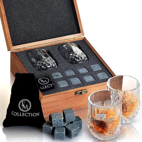 Amazon.com: EMCOLLECTION Whiskey Glasses Gifts Set for Men | Wisky Stones Gift set | Bourbon Glass | Bar Accessories | Rocks Glasses (Whiskey Set of 2 Small Glass): Home & Kitchen Whiskey Accessories, Rocks Glasses Whiskey, Whiskey Stones, Whiskey Set, Small Glasses, Whiskey Gifts, Good Whiskey, Glass Bar, Whiskey Glasses