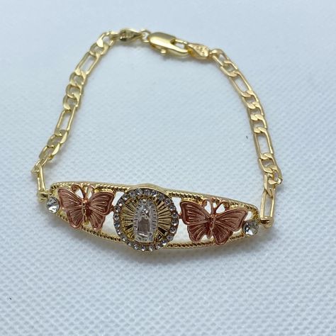 Material :Goldfilled Gold Hispanic Jewelry, Quince Bracelets, Rapunzel Quince, Virgin Mary Bracelet, Quinceanera Jewelry, Jewelry Mexican, Xoxo Jewelry, Acid Bath, Juicy Couture Charms Bracelet