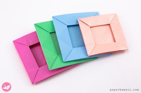 Origami Pop-Up Picture Frame Boxes Tutorial Origami Picture Frame, Origami Photo Frame, Card Wallet Tutorial, Reading Crafts, Photo Frame Template, Paper Picture Frames, Paper Kawaii, Origami Boxes, Paper Craft Tools