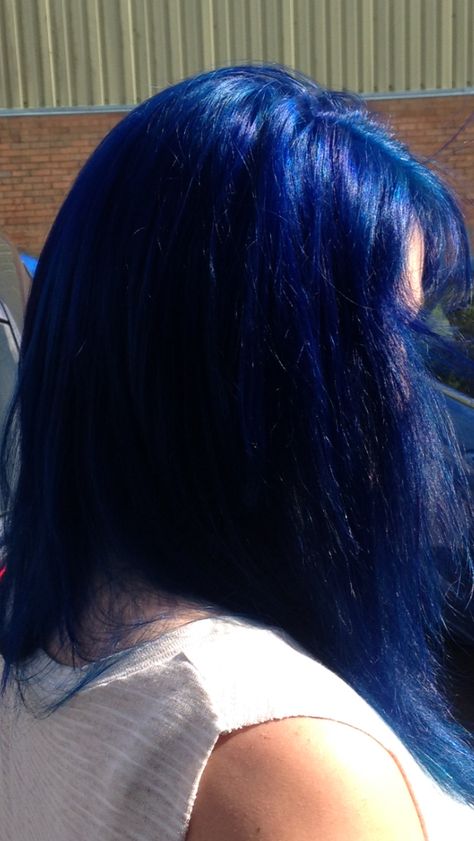 Dark Vibrant Blue Hair, Bright Dark Blue Hair, All Over Blue Hair Color, Vibrant Blue Hair Color, Blueberry Blue Hair, Electric Blue Hair Color, All Blue Hair, Electric Blue Hair Aesthetic, Blue Hair Black Tips