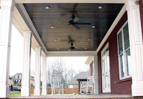 Top 70 Best Porch Ceiling Ideas - Covered Space Designs Beadboard Porch Ceiling, Craftsman Porch, Tongue And Groove Ceiling, Porch Ceiling, Building A Porch, Beadboard Ceiling, Ceiling Ideas, Colored Ceiling, House With Porch