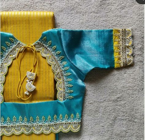 Variety Saree Blouse Designs, Alya Manasa Blouse Design, Mutyala Work Blouse Designs, Silk Cotton Saree Blouse Designs, Sky Blue Blouse Designs, Latest Simple Blouse Work Designs, Maggam Work Blouse Designs Latest Simple, Simple Work Blouse Designs, Cut Work Blouse Designs