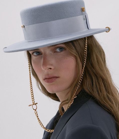 Chain strap felt canotier hat – RUSLAN BAGINSKIY Canotier Hat, Mad Hat, Instagram Challenge, Hat Outfit, Unique Accessories, Fancy Hats, French Girls, Fashion Victim, Own Style