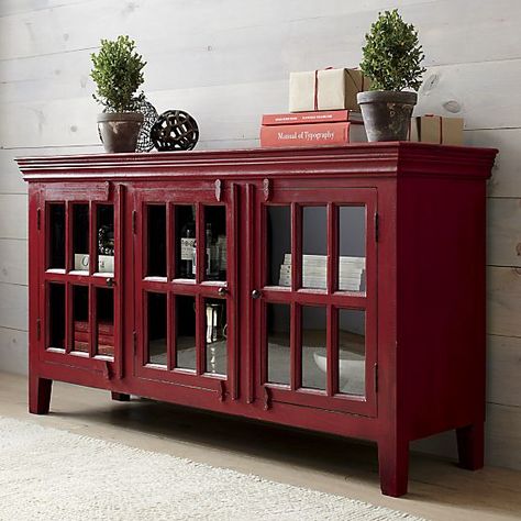 Rojo Red 62" Media Console | Crate and Barrel Buffet With Glass Doors, Entertainment Console Decor, Red Tv, Modern Media Console, Console Cabinet, Diy Cabinets, Tv Console, Media Console, Sideboard Buffet