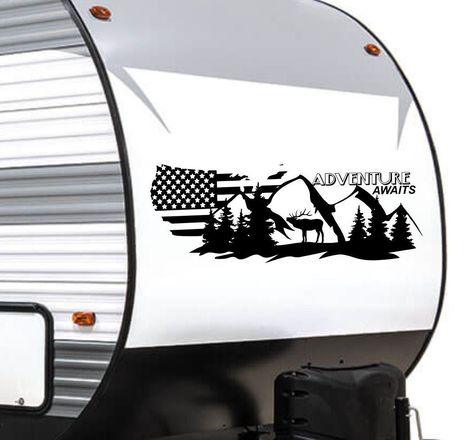 Camper RV Truck Decal, USA American Flag, Camping Sticker, Travel Logo Custom Explore Adventure, Camper Accessories by IncreationUSA on Etsy Camper Decals, Rv Decals, Camper Truck, Truck Graphics, Rv Car, Camper Accessories, American Flag Decal, Mountain Decal, Rv Truck