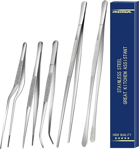 Amazon.com: 5 Pcs Kitchen Fine Tweezer Tongs, Stainless Steel Food Tweezers Set, Professional Kitchen Long Tweezer for Cooking,Repairing,Sea food,BBQ,Multi-use(12"and 6.3"): Home & Kitchen Kitchen For Cooking, Kitchen Long, Food Bbq, Long Kitchen, Food Tongs, Tongs Kitchen, Kitchen Must Haves, Chefs Kitchen, Professional Kitchen