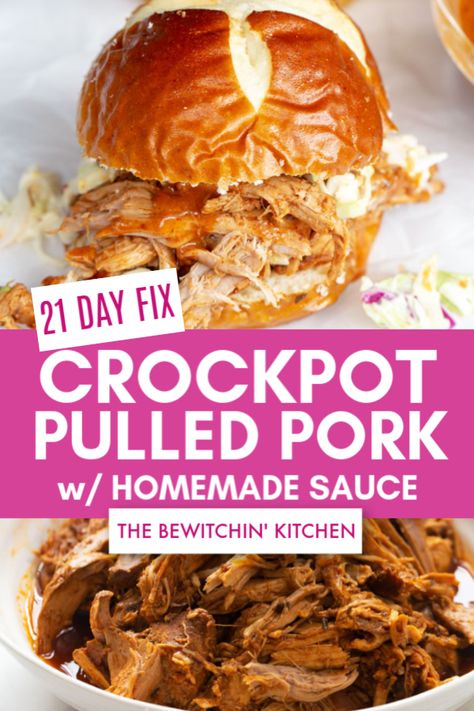 Need an easy comfort food recipe? Try this 21 Day Fix Slow Cooked Pulled Pork made with homemade slaw and a spicy bbq sauce. I have included container counts for Ultimate Portion Fix for those following the Beachbody programs. #ultimateportionfixrecipes #21dayfixrecipes Ultimate Portion Fix Recipes, Pulled Pork Sauce Recipe, 21 Day Fix Crockpot, Pulled Pork Sauce, Spicy Bbq Sauce, Homemade Slaw, Slow Cooked Pulled Pork, Fixate Recipes, Beachbody Programs