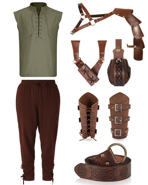 PRICES MAY VARY. Savor the Essence of Medieval Times: the men's medieval costume set is a meticulously designed ensemble that beautifully shows the essence of Medieval Times; Composed of a cotton sleeveless shirt and cotton linen gothic trousers with belt, shoulder armor, pouch, bracer and sword bag, this set provides breathable wear, making it a nice blend of comfort and style Size and Color Variations for Gentleman: the men's renaissance costume comes in medium, large, and x-large sizing optio Gothic Trousers, Trousers With Belt, Shoulder Armor, Medieval Costume, Pouch, Halloween, Pants, Trousers