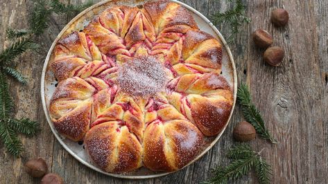 Cranberry Orange Brioche Star | PBS Food Brioche Bread Recipe, Star Bread, Kitchen Vignettes, Cranberry Jam, Christmas Breakfast Recipe, Brioche Recipe, Pbs Food, Cranberry Orange Muffins, Orange Muffins