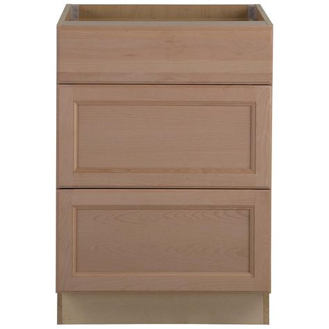 Hampton Bay Assembled 24x34.5x24 in. Easthaven Base Cabinet with 3-Drawers in Unfinished German Beech-EH2435D-GB - The Home Depot Wood Door Frame, Unfinished Cabinets, Home Depot Kitchen, Cabinets Design, Kitchen Base Cabinets, Frameless Cabinets, Stock Cabinets, Veneer Panels, Plywood Cabinets