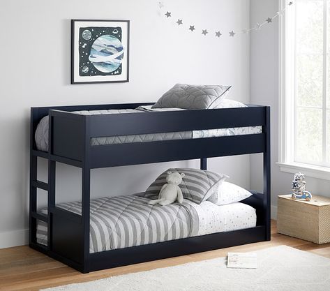 Camden Twin-over-Twin Low Kids Bunk Bed | Pottery Barn Kids Bunk Beds Pottery Barn Kids, Toddler Bunk Beds, Low Bunk Beds, Bunk Bed With Slide, Bunk Bed Loft, Big Kid Bed, Cool Bunk Beds, Bunk Beds With Stairs, Twin Loft Bed