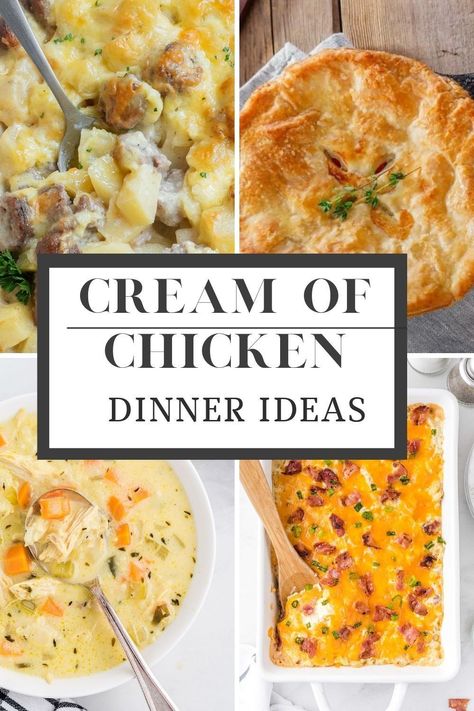 I don't know why I forget about cream of chicken recipes because they are always so good. As I travel a lot, when I get home after being away I want comfort food, and I don't want to have to work too hard to get it! These recipes are all easy and delicious! Cream Of Chicken Soup With Rice, Cream Of Chicken Soup Recipes Cambells, Chicken Recipes With Cream Of Chicken, Baked Chicken With Cream Of Chicken Soup, Recipes Using Cream Of Chicken Soup, Recipes With Cream Of Chicken Soup, Recipes With Cream Of Chicken, Boneless Recipes, Cream Of Chicken Soup Recipes