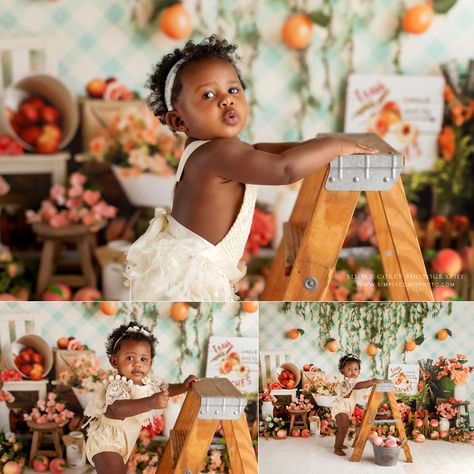 One Sweet Peach Photoshoot, Peach Photoshoot, Peach First Birthday, Peach Photo, First Birthday Milestone, First Birthday Pictures, Simple Portrait, Birthday Milestone, Themes Photo