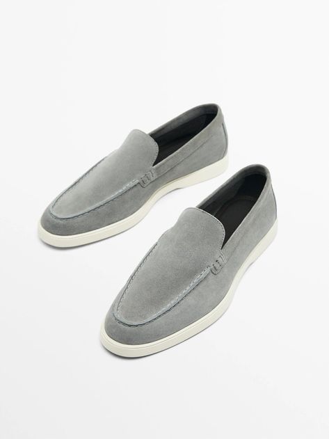 SPLIT SUEDE LEATHER LOAFERS Mens Loafers Shoes, Mens Loafers, Shoes Grey, Loafers Shoes, Grey Shoes, Massimo Dutti, Grey Leather, Leather Loafers, Suede Leather